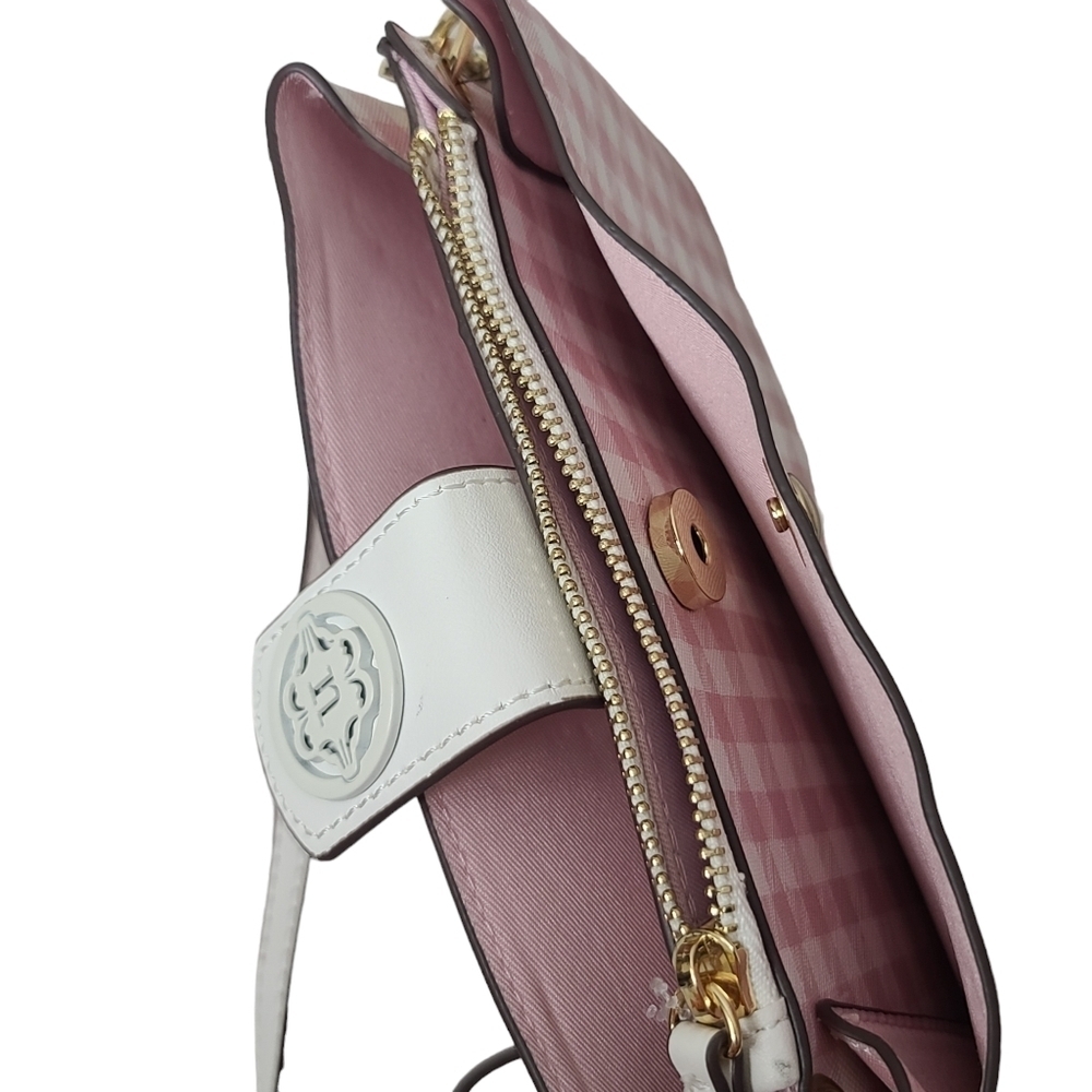 Nanette Lepore Plaid Pink White Crossbody Wristlet Bag - Picture 6 of 12